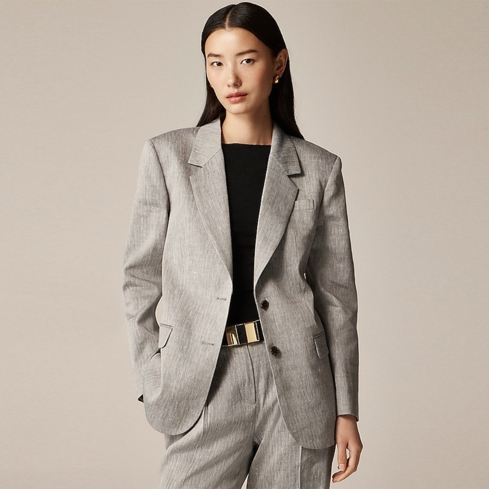 J. Crew - Classic Two-Button Blazer In Linen Blend - Ivory Navy Herringbone